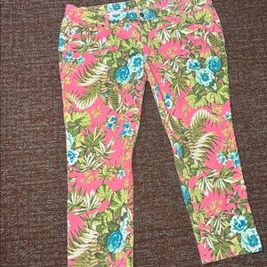 Bongo Jeans neon pink tropical floral cropped jeans